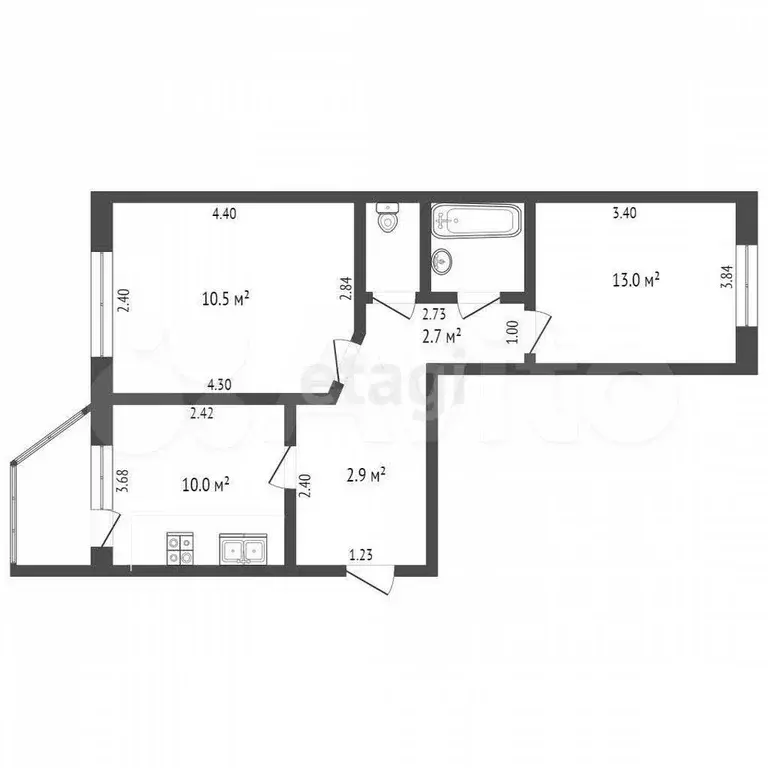 2-к. квартира, 51,5 м, 2/5 эт. - Фото 0