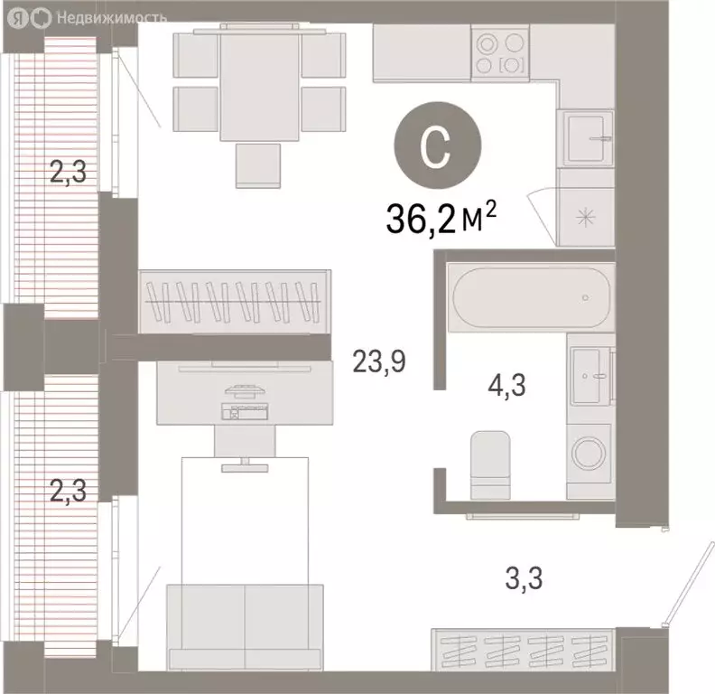 Квартира-студия: Тюмень, Ленинский округ (36.2 м) - Фото 1