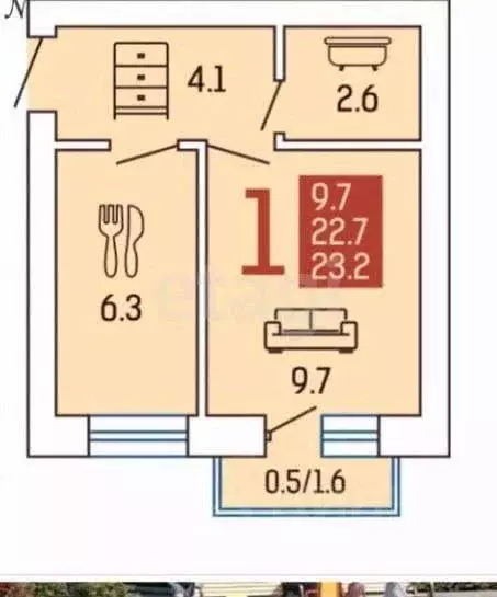 1-к кв. Калининградская область, Пионерский ш. Калининградское, 17А ... - Фото 1
