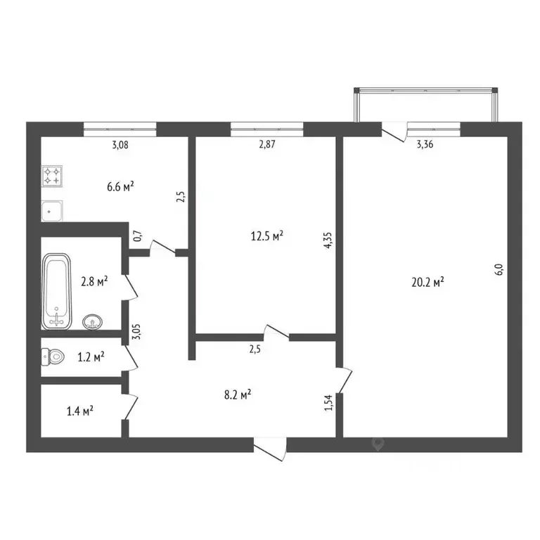 2-к кв. Амурская область, Архара пгт ул. Архаринская, 1/1 (52.2 м) - Фото 2