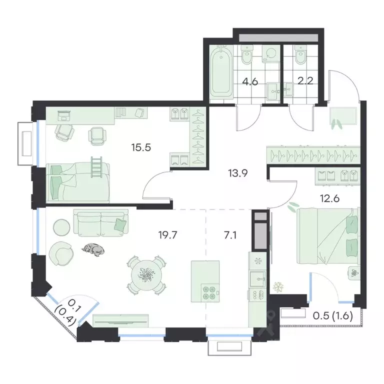 3-к кв. Московская область, Раменское G3 Михалевич жилой комплекс ... - Фото 1