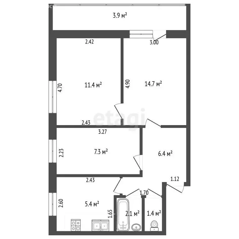 3-комнатная квартира: Феодосия, улица Чкалова, 187 (52.6 м) - Фото 1