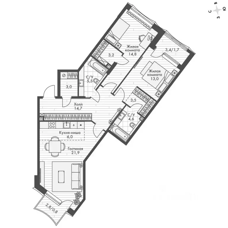 3-к кв. Нижегородская область, Нижний Новгород Черниговская ул. (92.7 ... - Фото 2