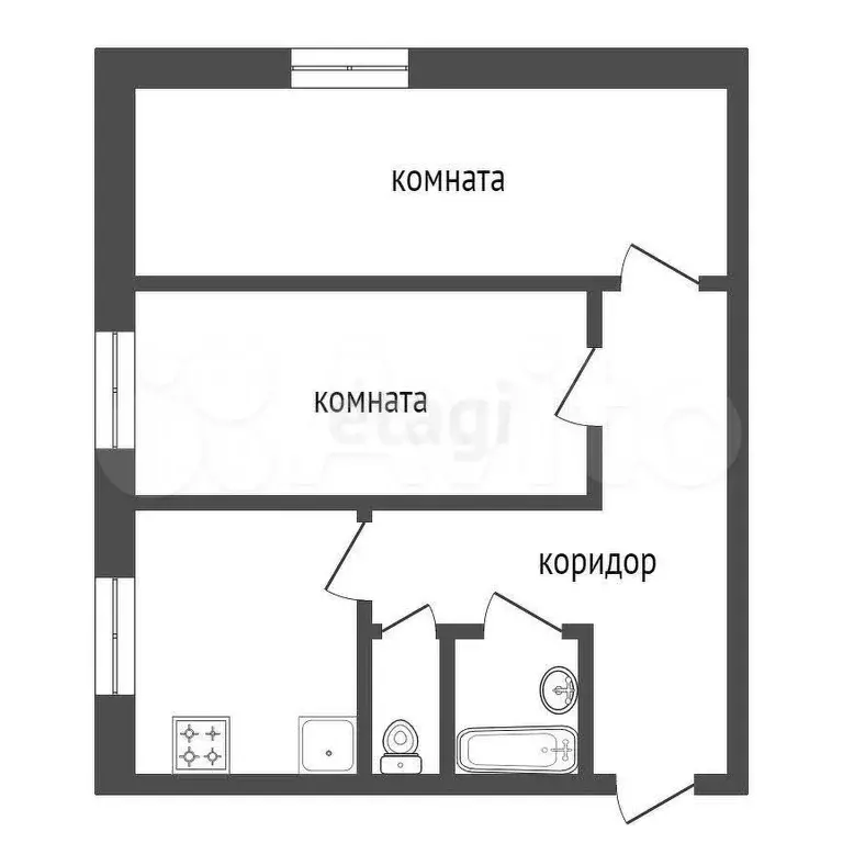 2-к. квартира, 42,6 м, 1/5 эт. - Фото 0