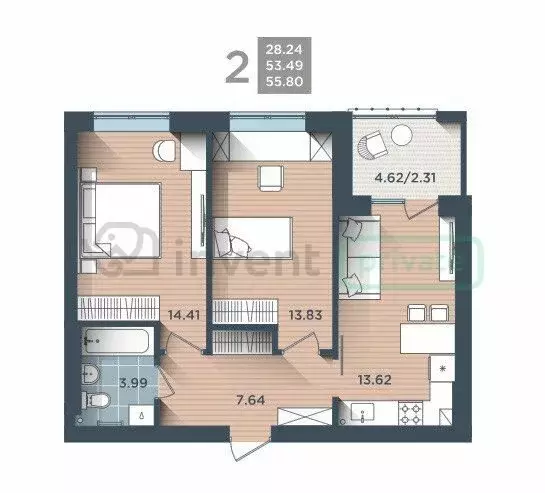 2-комнатная квартира: Калининград, улица Сержанта Мишина, 81к2 (55.8 ... - Фото 0
