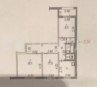 3-к кв. Кемеровская область, Новокузнецк просп. Мира, 32 (65.6 м) - Фото 1