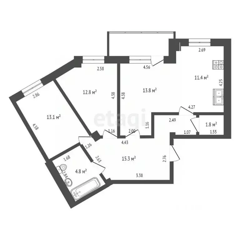 3-к кв. Саха (Якутия), Якутск ул. Орджоникидзе, 49 (73.0 м) - Фото 1
