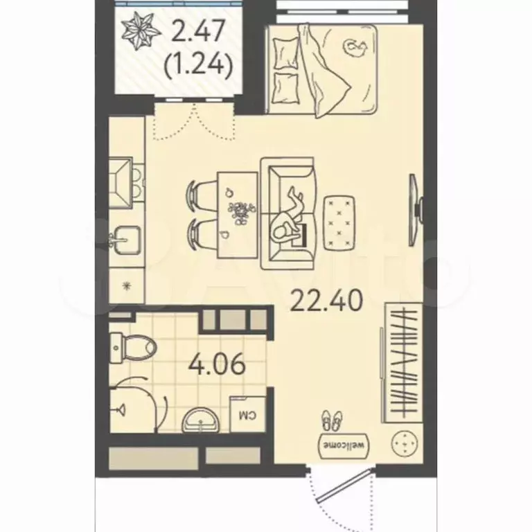 Квартира-студия, 28,9 м, 7/9 эт. - Фото 0