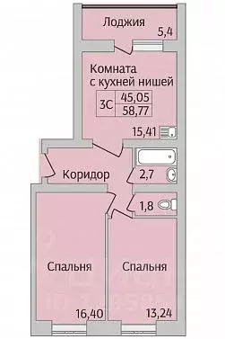 3-к кв. Новосибирская область, Новосибирск ул. Юности, 9 (58.77 м) - Фото 0