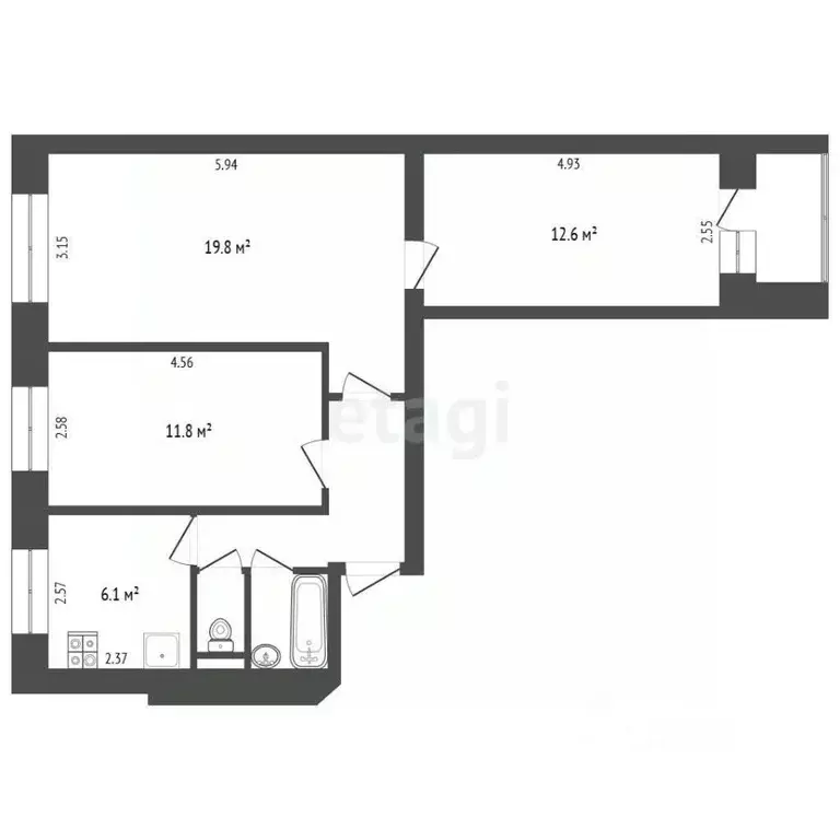 3-к кв. Москва Уссурийская ул., 1К2 (58.6 м) - Фото 2