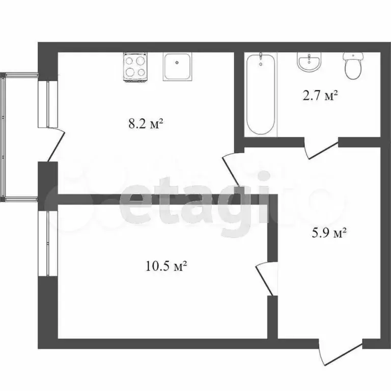 1-к. квартира, 27 м, 2/5 эт. - Фото 0