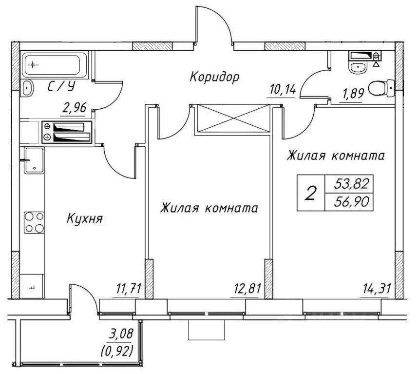 2-к кв. Московская область, Дмитров  (56.9 м) - Фото 0