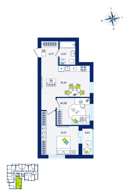 2-к кв. Калининградская область, Зеленоградск  (54.64 м) - Фото 1