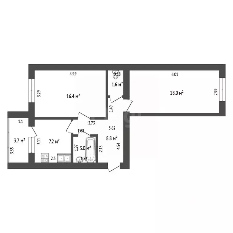 2-к кв. Башкортостан, Салават бул. Салавата Юлаева, 87 (58.7 м) - Фото 1