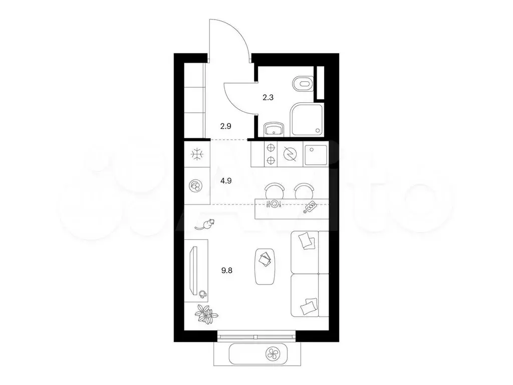 Квартира-студия, 19,9 м, 3/9 эт. - Фото 0