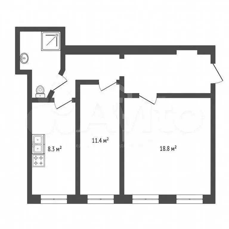 2-к. квартира, 53,4 м, 2/6 эт. - Фото 0