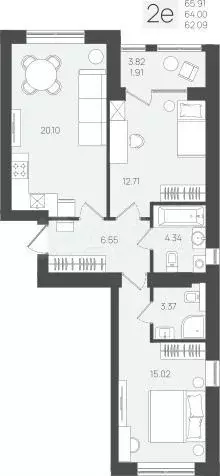 2-к. квартира, 65,9 м, 1/5 эт. - Фото 1