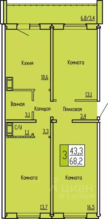 3-к кв. Курганская область, Курган ул. Карбышева, 52 (68.2 м) - Фото 0