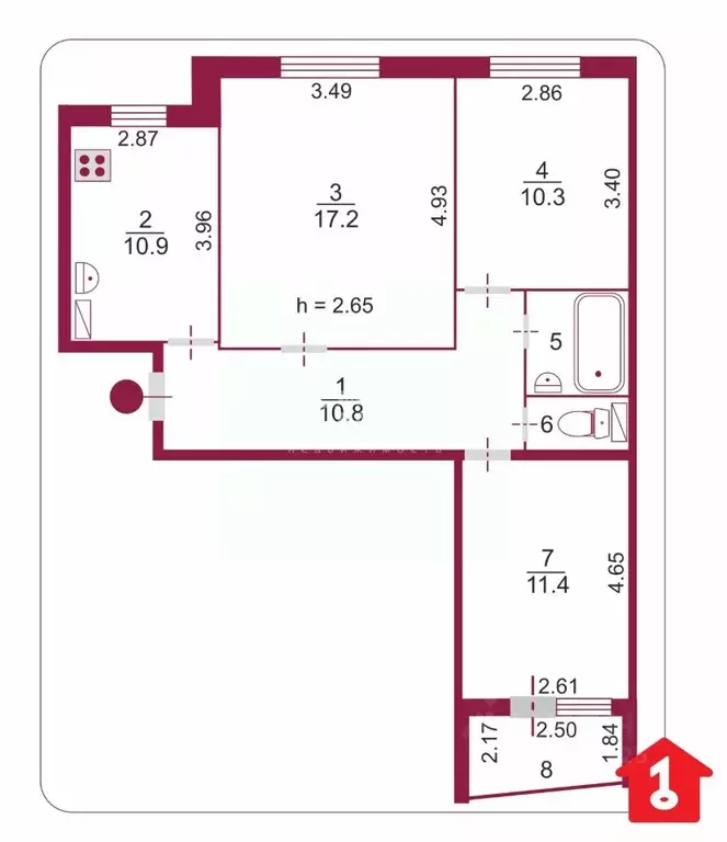 3-к кв. Омская область, Омск ул. Дианова, 19 (66.6 м) - Фото 1