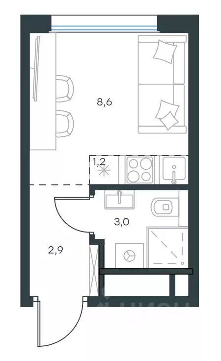 Студия Москва Ильменский проезд, 12 (16.0 м) - Фото 2