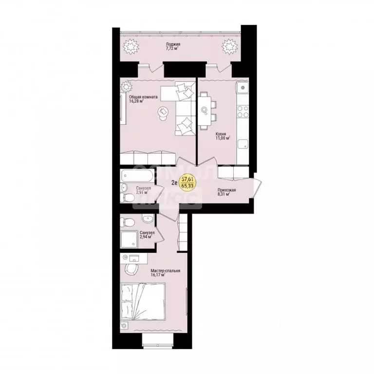 2-к кв. Марий Эл, Йошкар-Ола Молодежная ул., 17 (65.33 м) - Фото 1