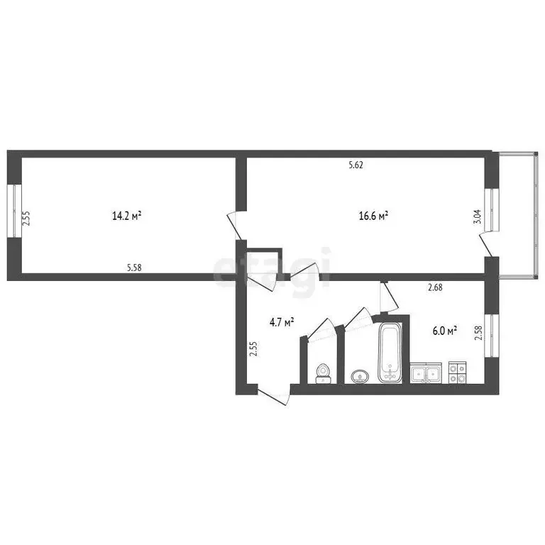 2-комнатная квартира: Орёл, Паровозная улица, 69 (45 м) - Фото 1