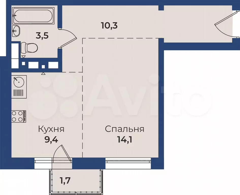 1-к. квартира, 37,8 м, 5/15 эт. - Фото 0