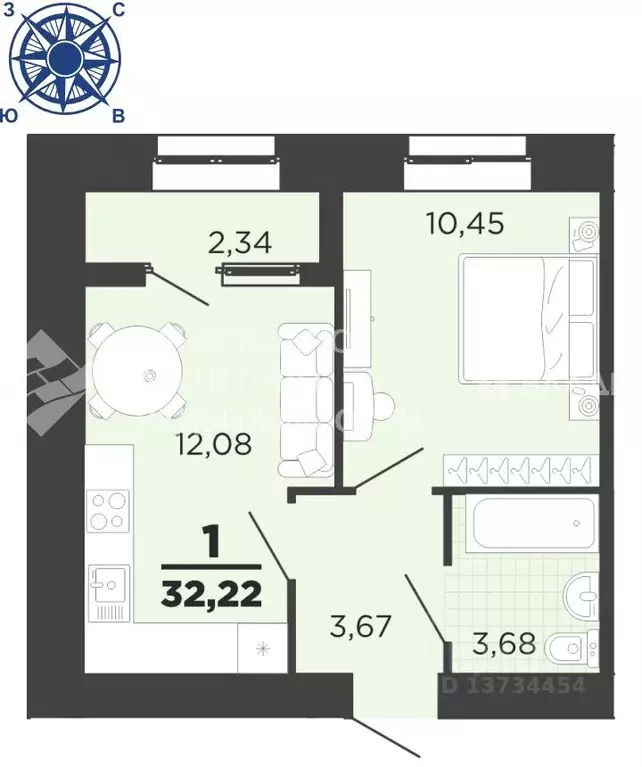 1-к кв. Рязанская область, Рязань ул. Княжье Поле, 16к1 (32.22 м) - Фото 2