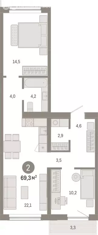 2-комнатная квартира: Новосибирск, Большевистская улица, с49 (69.28 м) - Фото 0