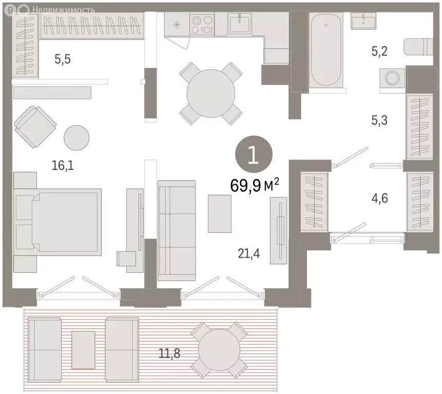1-комнатная квартира: Новосибирск, Октябрьский район, микрорайон ... - Фото 2