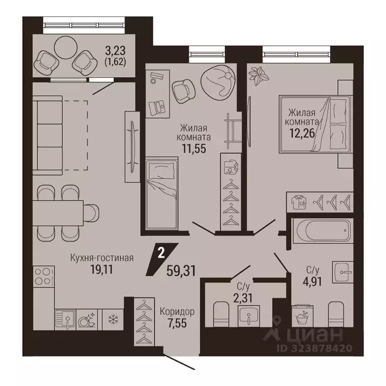 2-к кв. Свердловская область, Екатеринбург Центральный жилрайон, Дом 7 ... - Фото 2