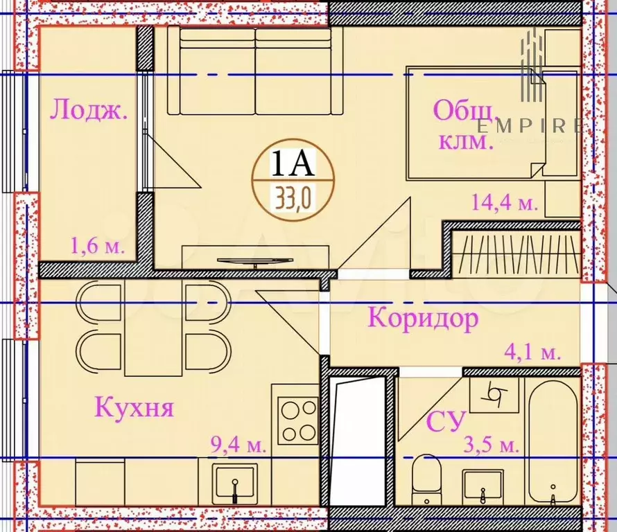 1-к. квартира, 33 м, 4/20 эт. - Фото 0
