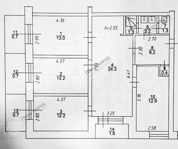 4-к. квартира, 89,7 м, 5/5 эт. - Фото 0