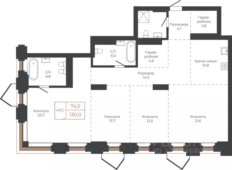 4-к кв. Алтайский край, Барнаул пл. Баварина, 8к2 (129.6 м) - Фото 1