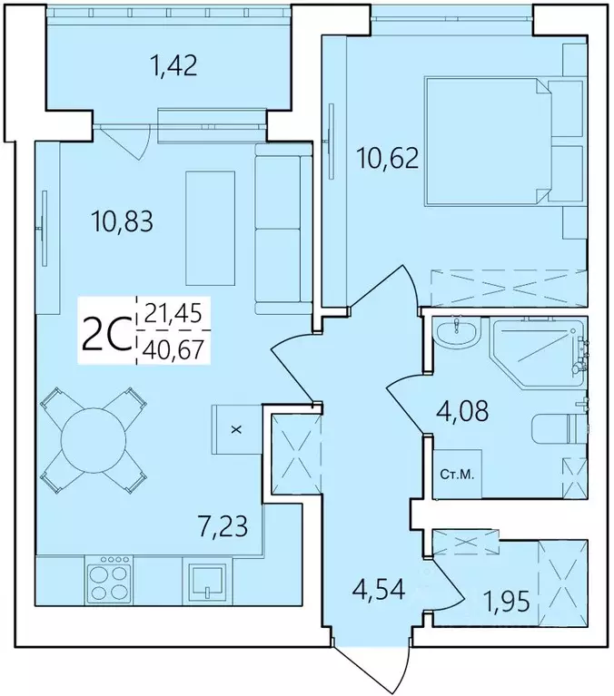 2-к кв. Башкортостан, Уфа Затон жилрайон, Волна жилой комплекс (40.67 ... - Фото 1