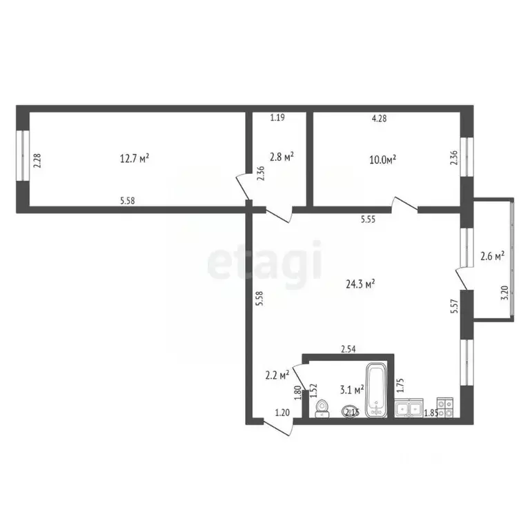 3-к кв. Башкортостан, Стерлитамак Элеваторная ул., 100 (54.3 м) - Фото 2