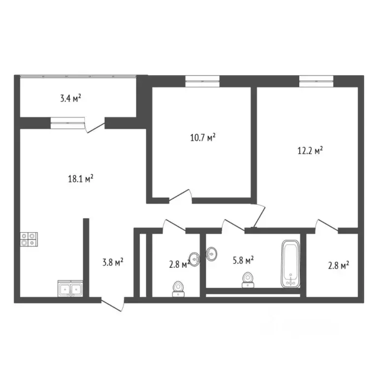2-к кв. Тюменская область, Тюмень ул. 50 лет Октября, 57Б (60.3 м) - Фото 2