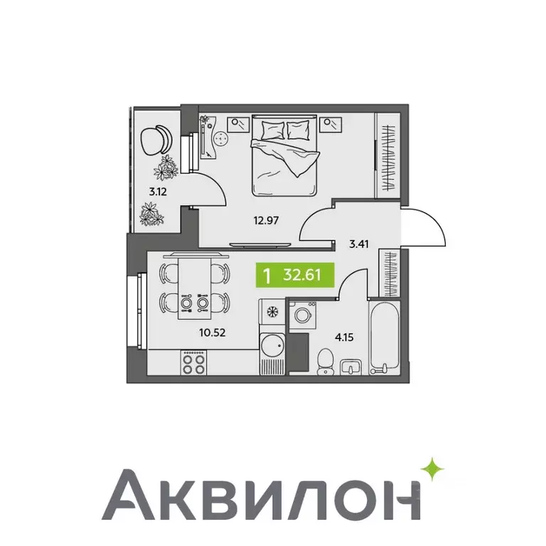 1-к кв. Архангельская область, Северодвинск  (32.61 м) - Фото 0