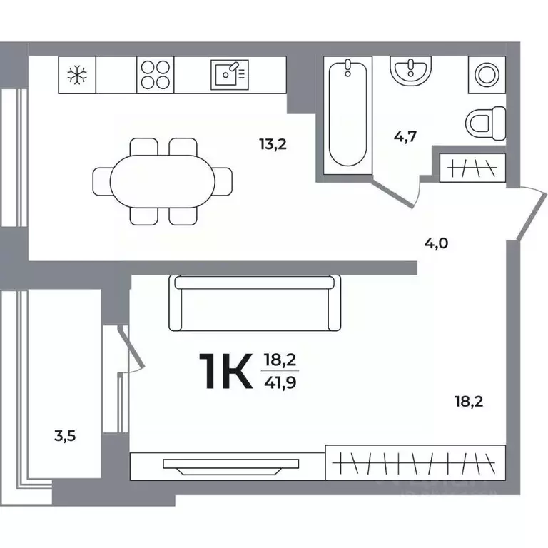 1-к кв. Новосибирская область, Новосибирск Беловежский мкр,  (41.4 м) - Фото 0