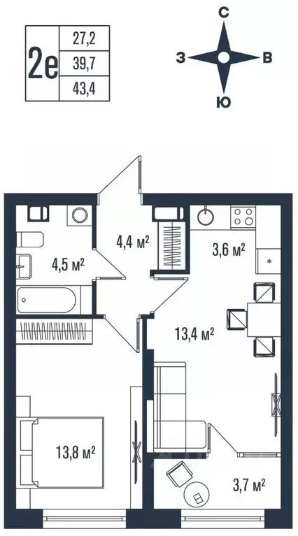 2-к кв. Приморский край, Владивосток ул. Тухачевского, 33к2 (43.4 м) - Фото 1