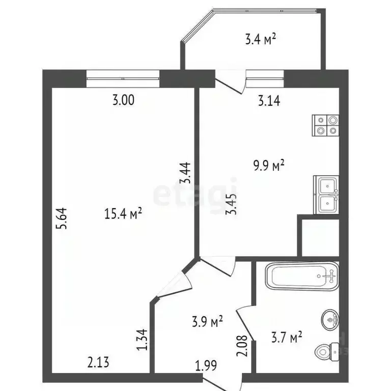 1-к кв. Санкт-Петербург ул. Русановская, 17к2 (32.9 м) - Фото 1