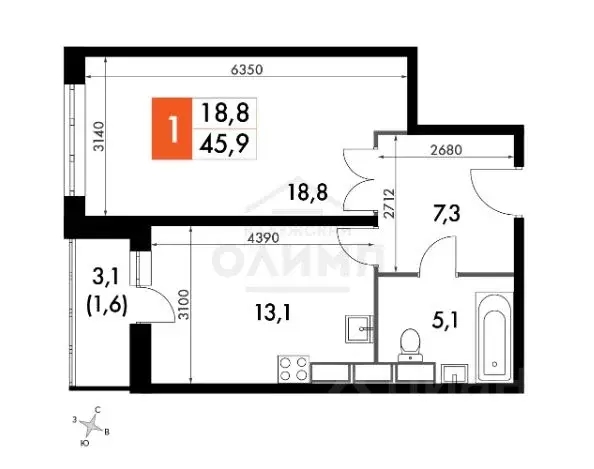 1-к кв. Калужская область, Калуга ул. Дружбы, 8к1 (46.2 м) - Фото 2