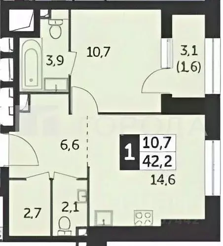 1-к кв. Москва ул. Вильгельма Пика, 3 (42.2 м) - Фото 1