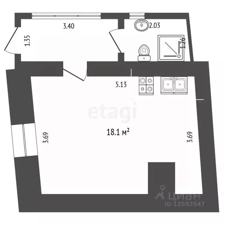 1-к кв. Крым, Симферополь ул. Сергеева-Ценского (25.3 м) - Фото 2