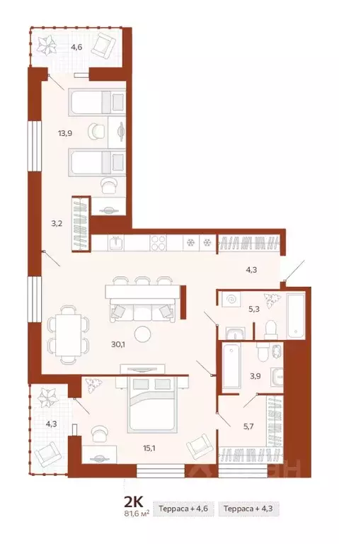 2-к кв. Тюменская область, Тюмень ул. Новаторов, 28 (81.56 м) - Фото 0