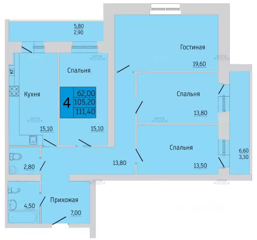 4-к кв. Калужская область, Калуга Резванская ул., 7 (111.4 м) - Фото 2