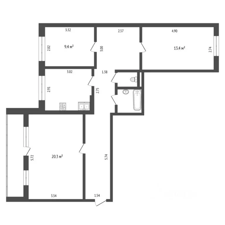 3-к кв. Тюменская область, Тюмень ул. Муравленко, 5 (75.4 м) - Фото 2