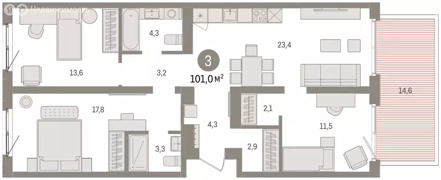 3-комнатная квартира: Екатеринбург, жилой район Юго-Западный, жилой ... - Фото 2