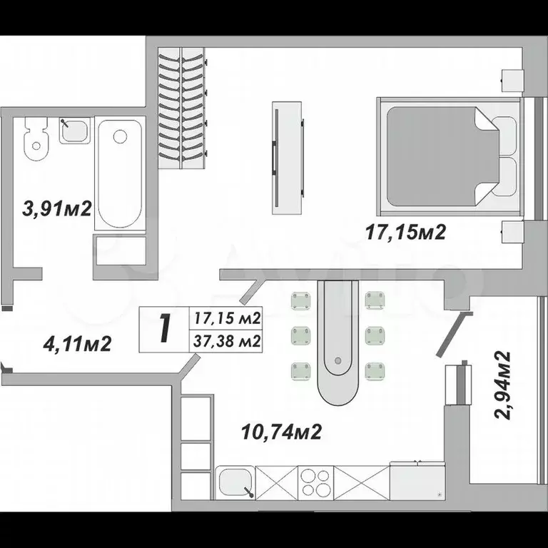 1-к. квартира, 37 м, 2/24 эт. - Фото 0