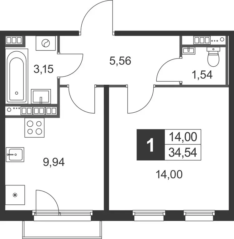 1-комнатная квартира: Ленинградская область, Гатчинский муниципальный ... - Фото 1